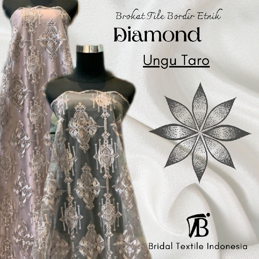 Bahan Kain Brokat Tile Tille Tule Tulle Kebaya Bridesmaid Bordir Etnik Diamond Ala Keraton Mewah Lux