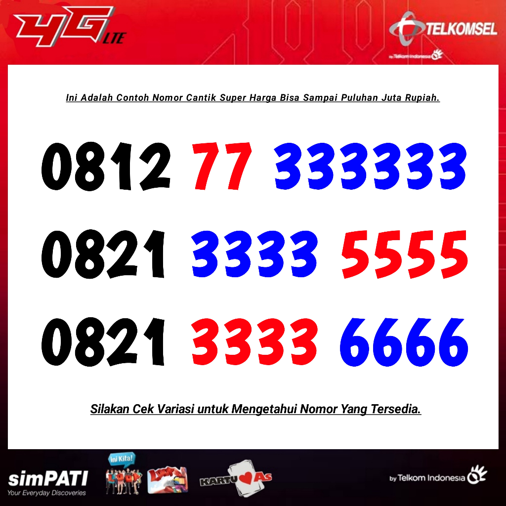 Kartu Perdana Nomor Cantik Telkomsel Simpati AS LOOP - Double Ratusan ABAB TAHUN ABCD ABC ABB TRIPLE KWARTED PANCA 2221 2227