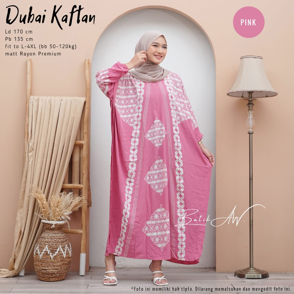 Batik A W - Dubai Kaftan Wanita Jumbo Maksi Motif Batik Kawung Handmade Soft Color Busui Lengan Panjang Rayon Premium