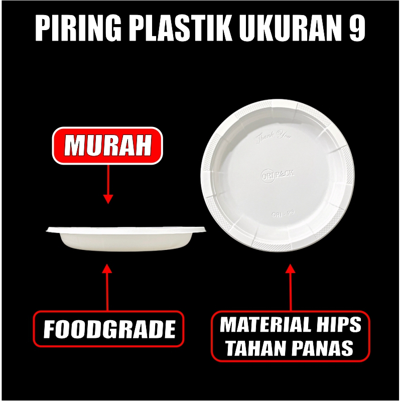 Piring Plastik Putih P6 uk 6 kecil / Piring P7 uk 7 sedang / Piring P9 uk 9 Besar u Makan Dus Gjk