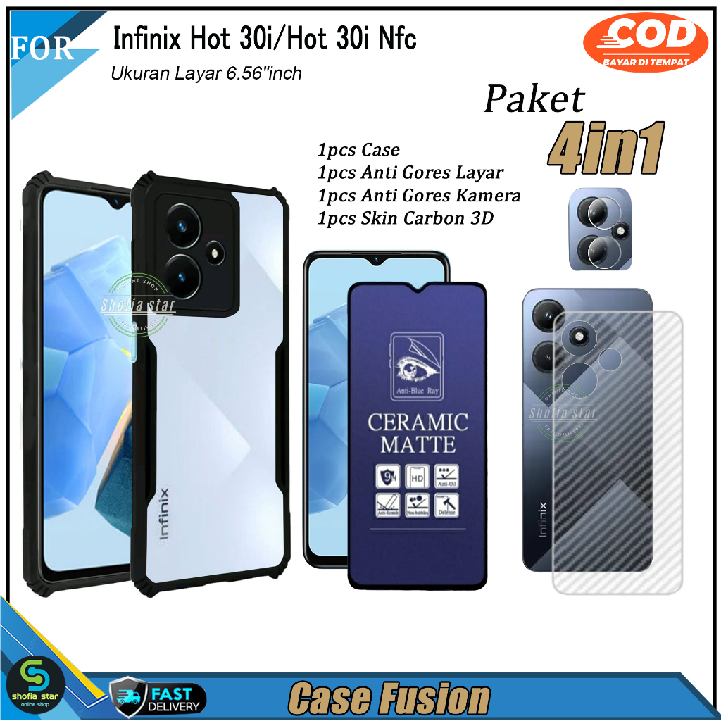 Paket 4in1 Case Infinix Hot 40 40i 40 Pro Hot 30i Hot 30i Nfc Hot 30 Hot 30 Play Hot 11 Play Hot 9 Play Hot 10s Soft case Shockproof  Transparan Casing