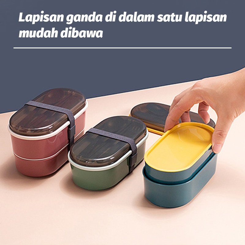 Lunc Box Bento Kotak Makan 2 Susun Free Sendok Garpu Dan Sumpit Kapasitas 700ml Bpa free