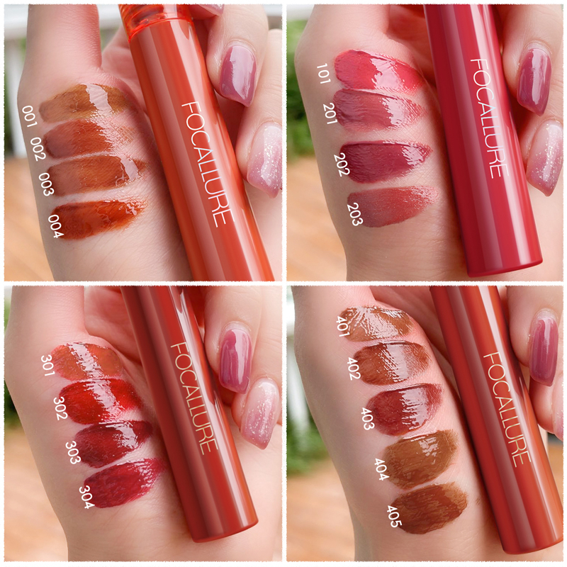 Focallure Mirror Lip Gloss Jelly Clear Dewy Lip Tint Lipstick High Pigment Long-Lasting Glossy Non-Stick Cup Soft Smooth Watery Bouncy