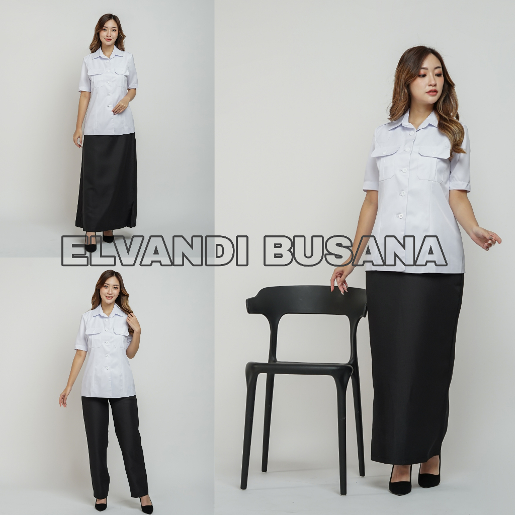 Setelan jas wanita B&amp;V Lynelle / Seragam kerja blazer wanita / Seragam guru / Setelan baju guru wanita - 0901 Putih hitam