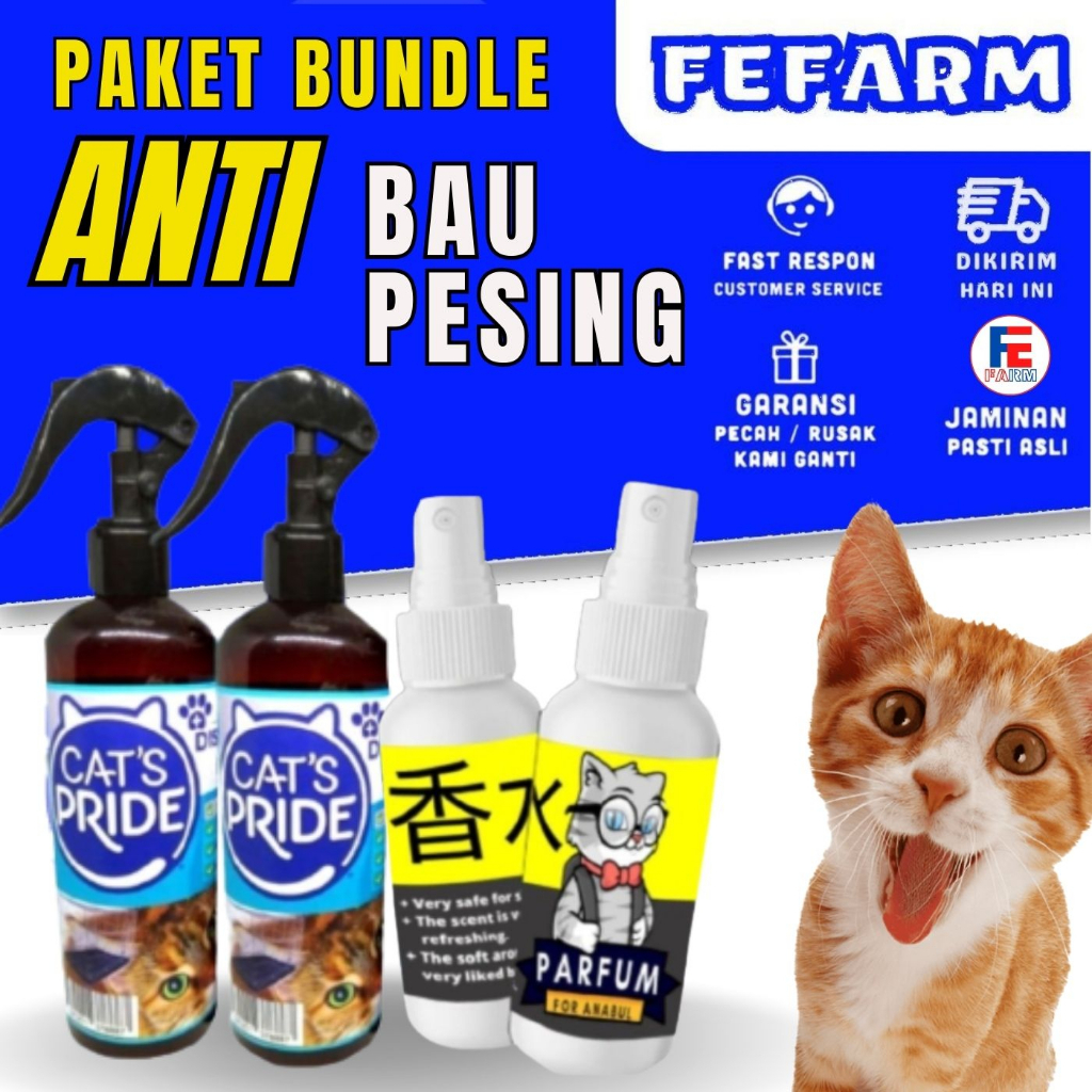 Paket Penghilang Bau Pesing Hewan dan Parfume Aman Terjilat Kucing Anjing FEFARM