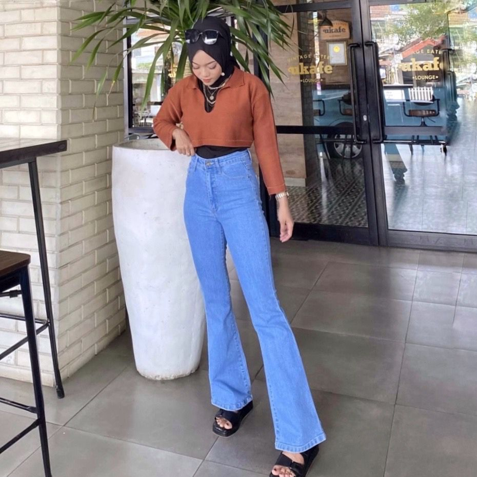 Kulot Wanita | Highwaist Jeans Cutbray Polos