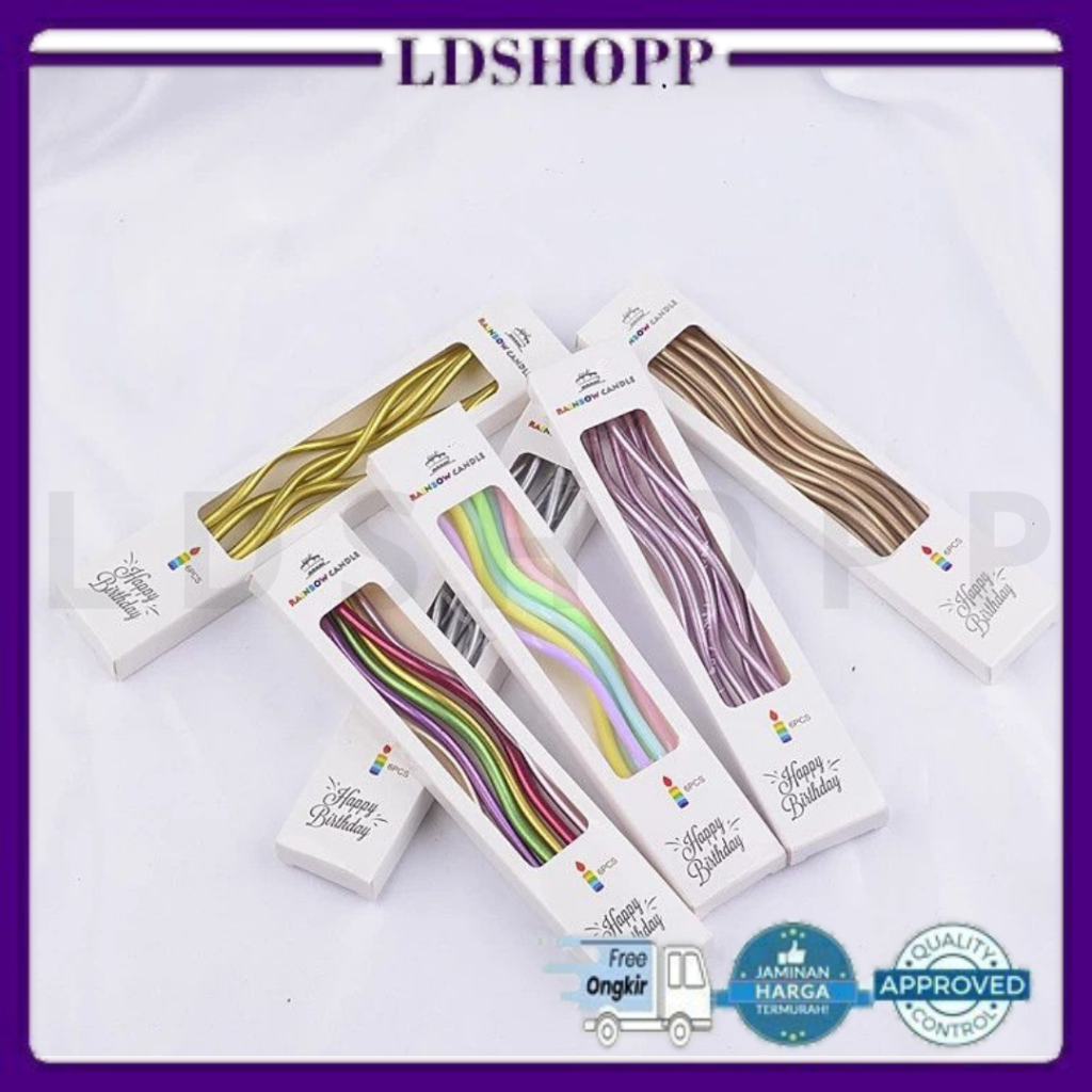 LDS Lilin Ulang Tahun Spiral / Lilin ulir panjang Isi 6 pcs / Chrome Curly panjang / Birthday Candle Curve Korea Wavy Ulir