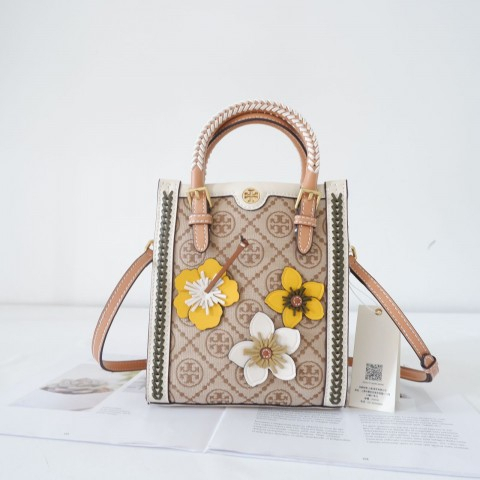 TB T MONOGRAM BRAIDED FLORAL MINI TOTE BAG
