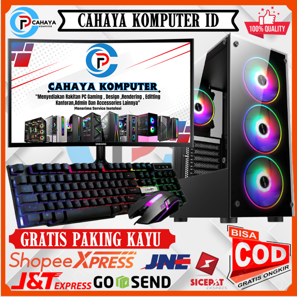 PC FULSET INTEL I3 10100F RAM 8GB SSD 256GB MONITOR SAMSUNG CURVED 24 INCH GAMING EDITING OKEY