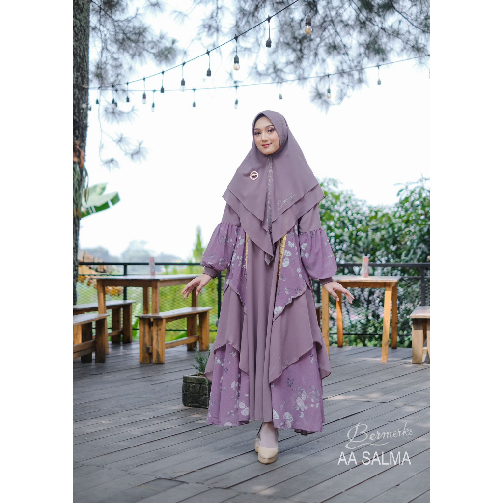 Gamis set khimar Ceruty babydoll Afifah Lolita Salma Zalika Ori Bermerks motif bunga printing syari full puring Seruti ultimate Ceruti polos