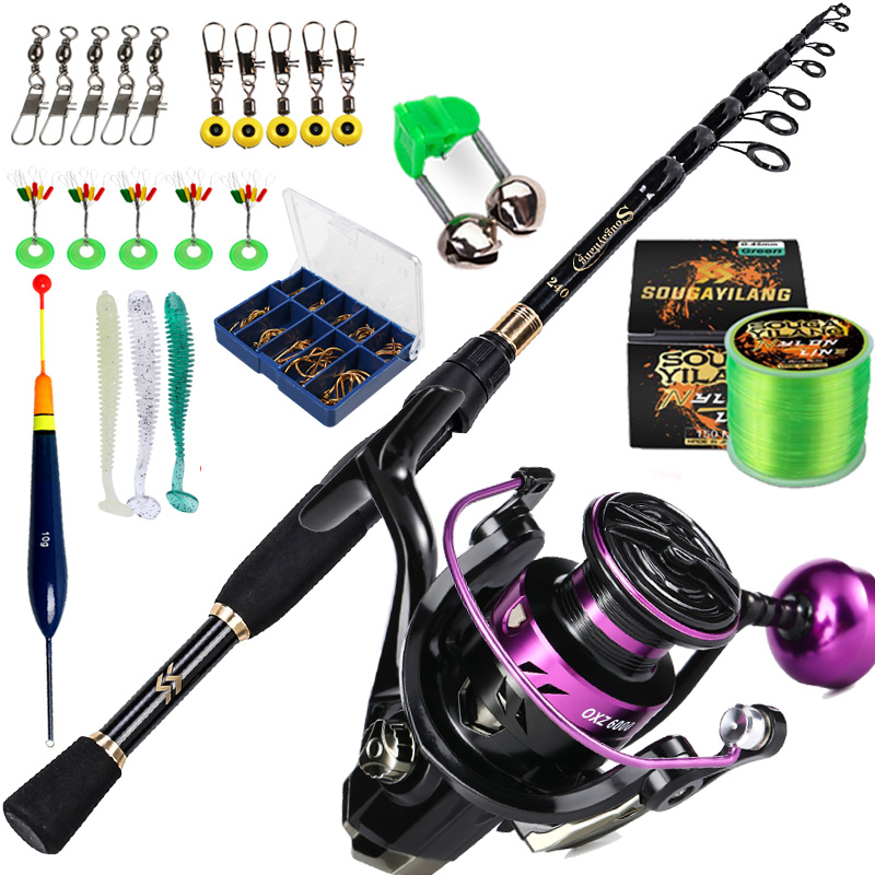 Carbon Fiber Joran Pancing set Pancing Telescopic Fishing Rod 1.8m 2.1m 2.4m Ultralight Weight Casting Spinning pancingan set lengkap joran casting