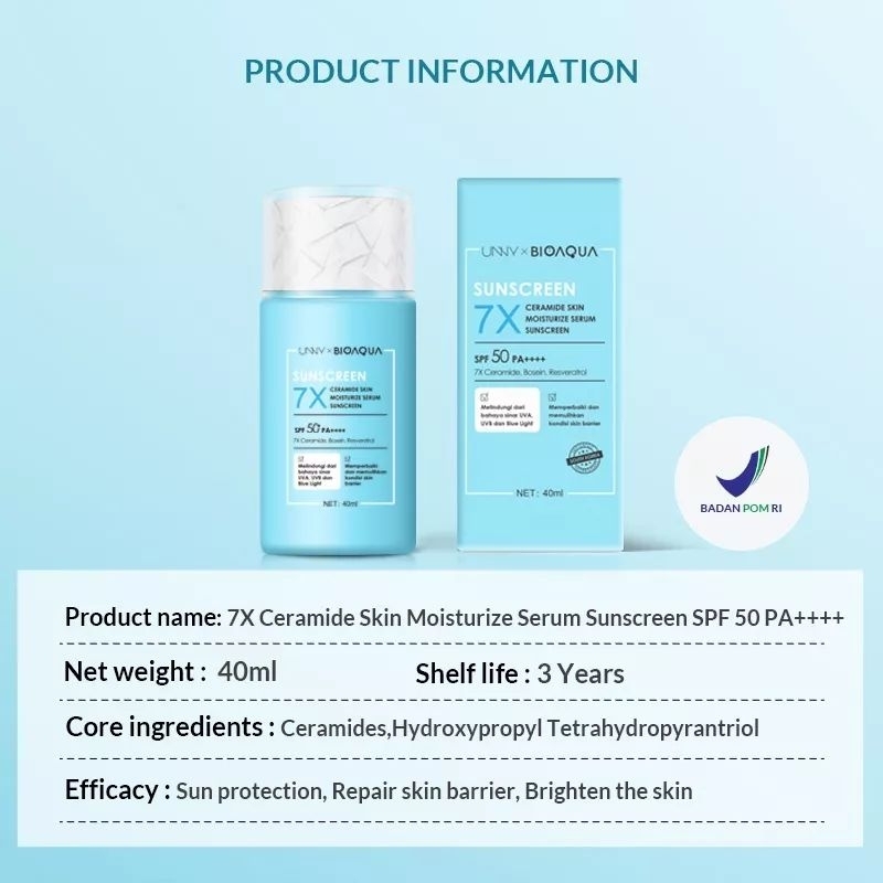 [40ml] Bioaqua 7x Ceramide Skin Moisturize Serum Sunscreen UV SPF 50 PA ++++ | Sun Care | Sunblock