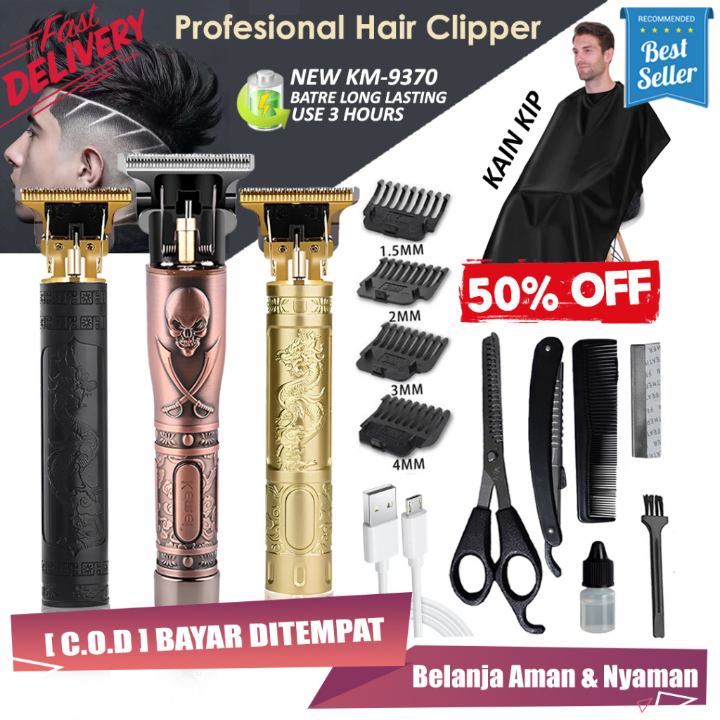 Kemei Profesional Hair Clipper for Men Zero Gap Baldhead Alat Cukur Elektrik Cordless