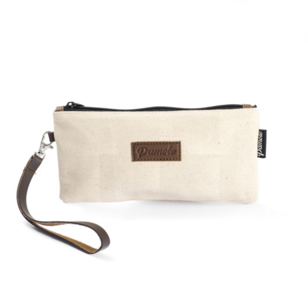 Grosir Pamole - Pouch Kekinian Bahan Kanvas Penutup Resleting - Pouch Polos - Cream Berkualitas