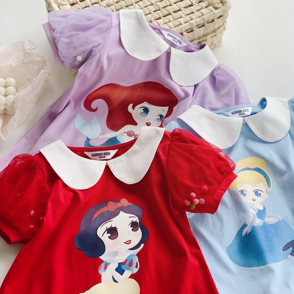 BAJU DRESS KAOS SHIRT PANJANG ANAK PEREMPUAN PRINCESS DISNEY SNOWWHITE MERMAID CINDERELLA