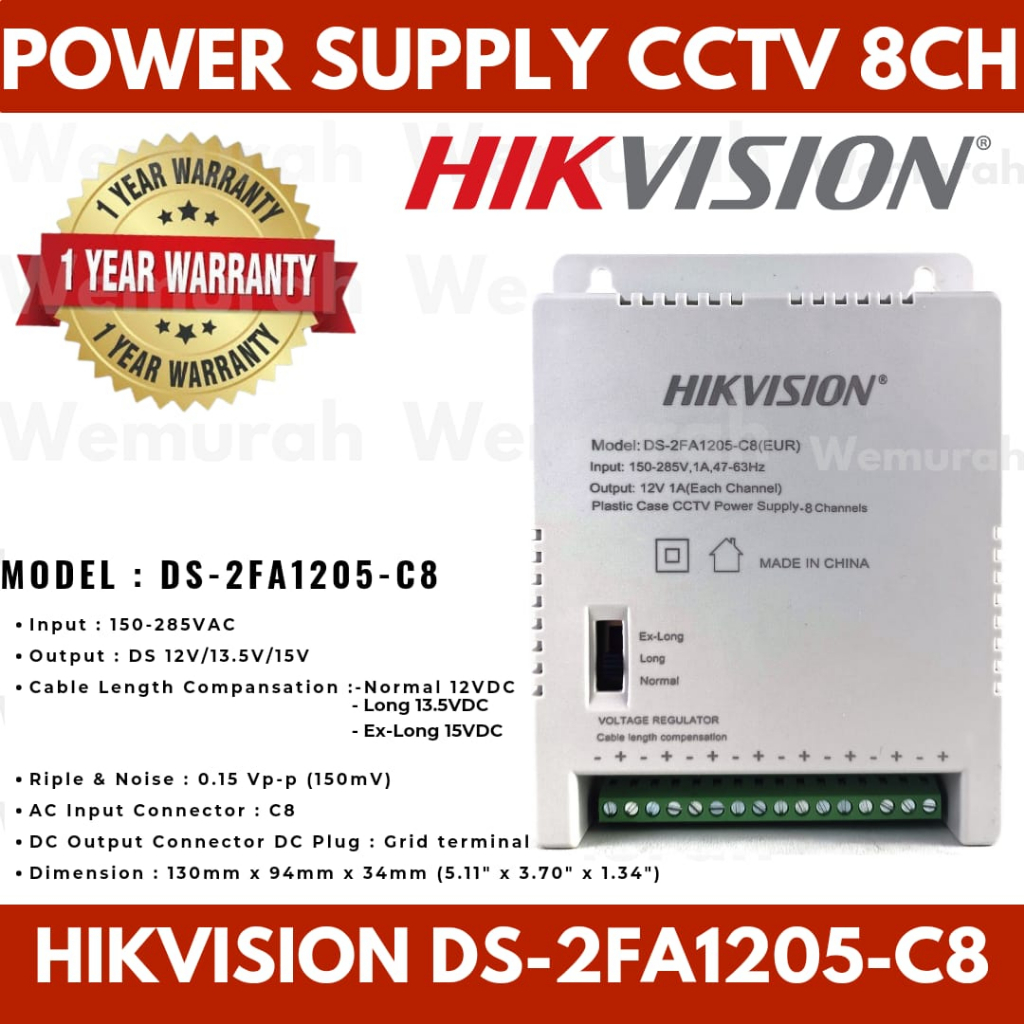 Adaptor CCTV 8A 12V 8C Hikvision - Power Supply CCTV HIKVISION