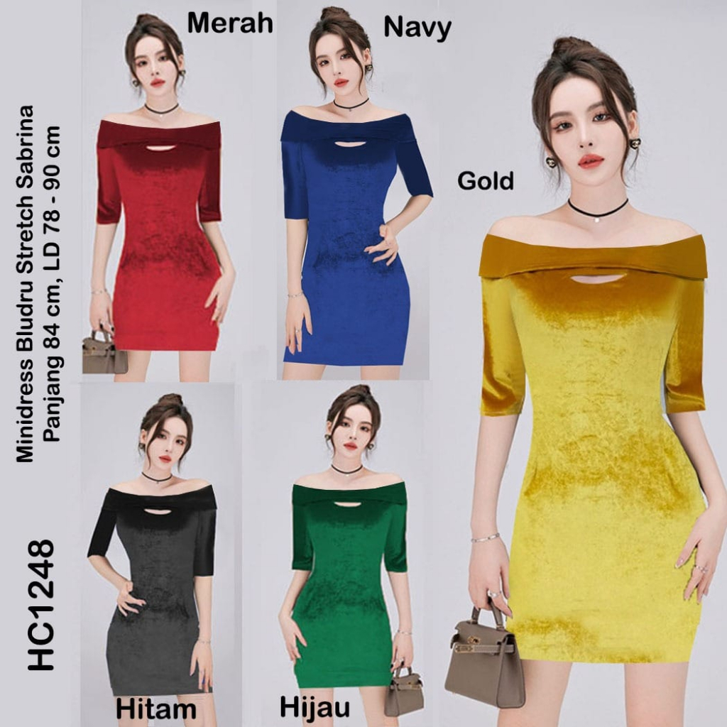 HC1248 Mini Dress Bludru Sabrina Stretch / Mini Dres Seksi / Dress Mini Sexy Bodycon / Dress Mini Velvet / MiniDress Wanita