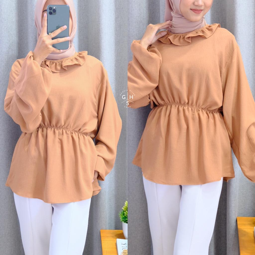 MIWA BLOUSE KERUT PINGGANG ATASAN WANITA KEMEJA PEPLUM CRINCLE AIRFLOW PREMIUM (MGA)