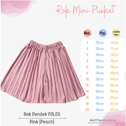 Rok Plisket anak / rok pendek anak / Hyget Super / pink