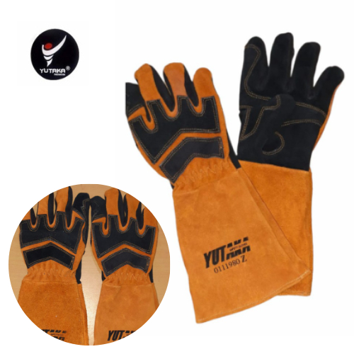 Sarung Tangan Las Bahan Kulit Tebal Nyaman Lentur Tidak Keras Size 16 Inch Warna Coklat Tidak Luntur