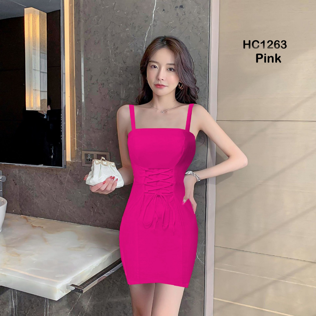 HC1263 Mini Dress Cotton Stretch Tali Depan + Cup Bra / Mini Dres Seksi / Dress Mini Sexy Bodycon / Dress Mini Katun / MiniDress Wanita