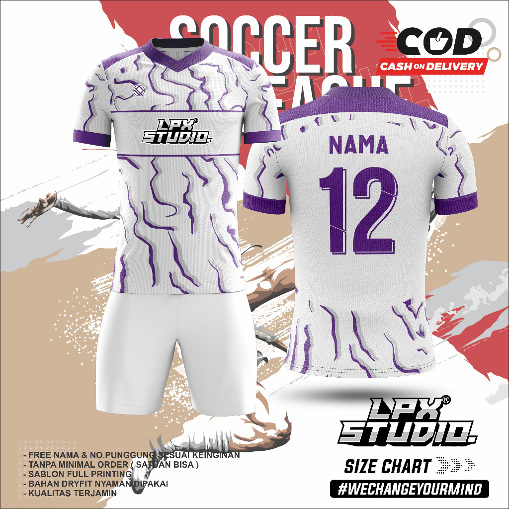 Jersey Sepak Bola Cracked Purple Custom Free Name Set