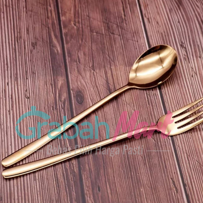 Sendok dan Garpu Korea Emas / Alat Makan Sujeo / Korean Spoon and Fork Stainless