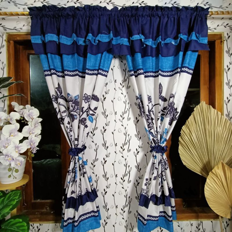 Gorden Jendela Serut Motif Tulip Elegant Blue