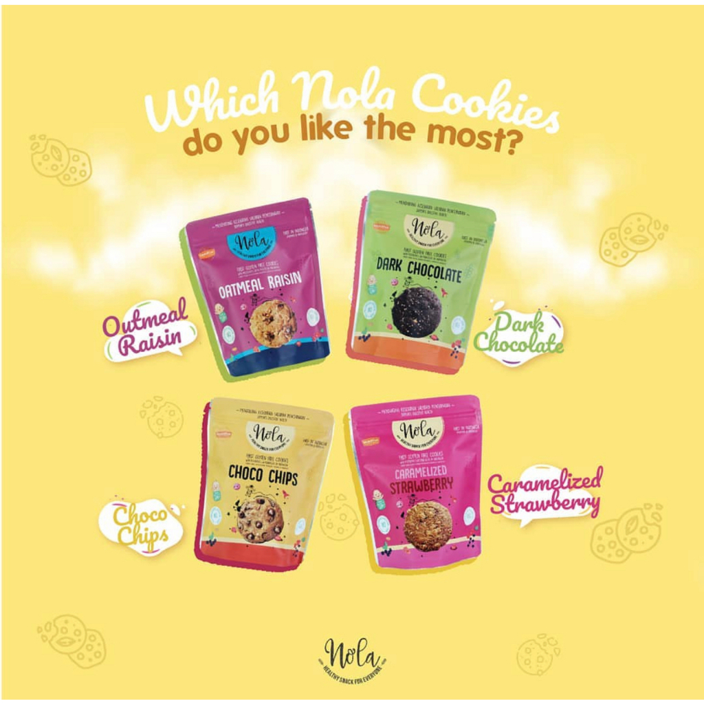 NOLA Cookies 75g - Gluten Free - Choco Chips / Dark Chocolate / Strawberry / Oatmeal Raisin - Bebas Gluten