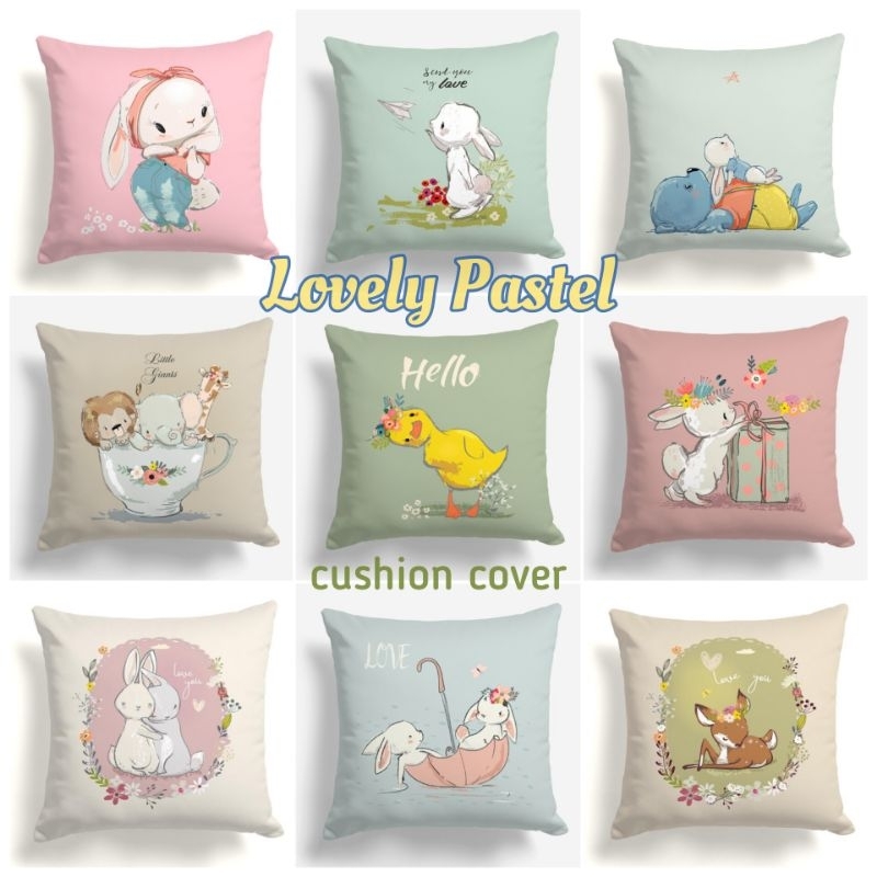 SARUNG BANTAL SOFA PRINT 40X40 CM MOTIF LOVELY PASTEL BUNNY FOX DUCK