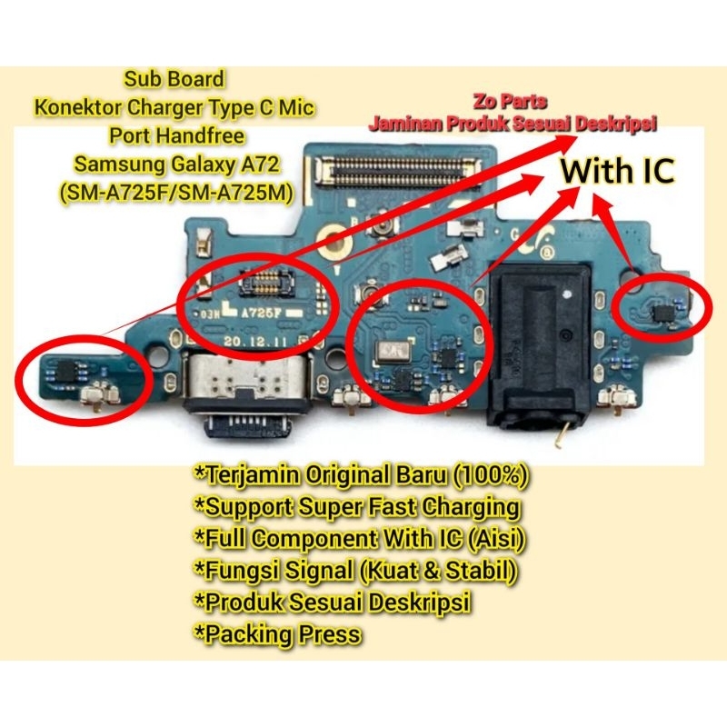 Konektor Charger Mic Port Handfree Sub Board Samsung Galaxy A72 (4G) (Original With IC)