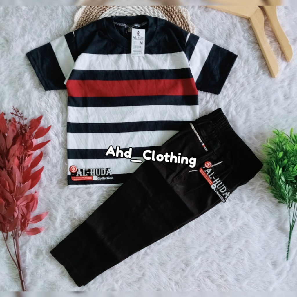 Baju setelan kaos salur celana panjang chinos anak usia 1-10 tahun | Stelan anak laki laki | Setelan