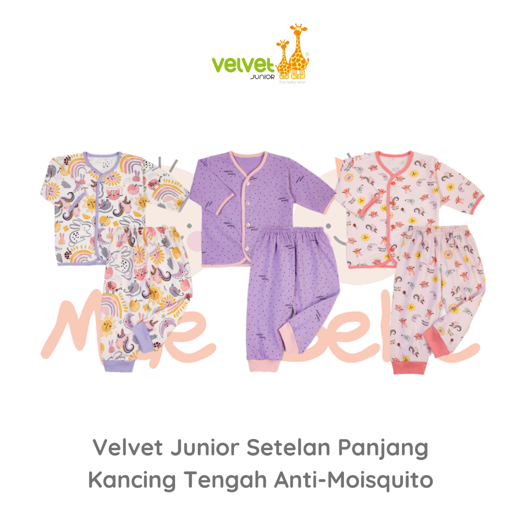 Velvet Junior Setelan Panjang Kancing Tengah Anti Moisquito Baju Bayi Anti Nyamuk Girl Series