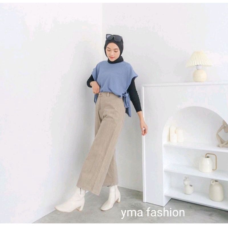 Celana kulot jeans wanita putih lilac hitam highwaist denim jins cewek cullote cutbray