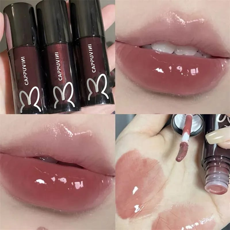 CAPPUVINI LIP GLOSS TABUNG HITAM BARU 8 WARNA LIP GLOSS LIP LINES PELEMBAB BIBIR BERMINYAK MAKEUP LIP GLOSS HITAM