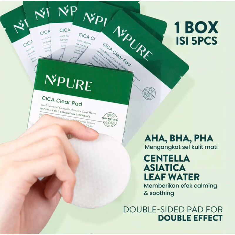 NPURE Acne Clear Pad Cica Sachet / Kapas Eksfoliasi Kulit Jerawat Isi 5 / Anti Acne Exfoliating Pad