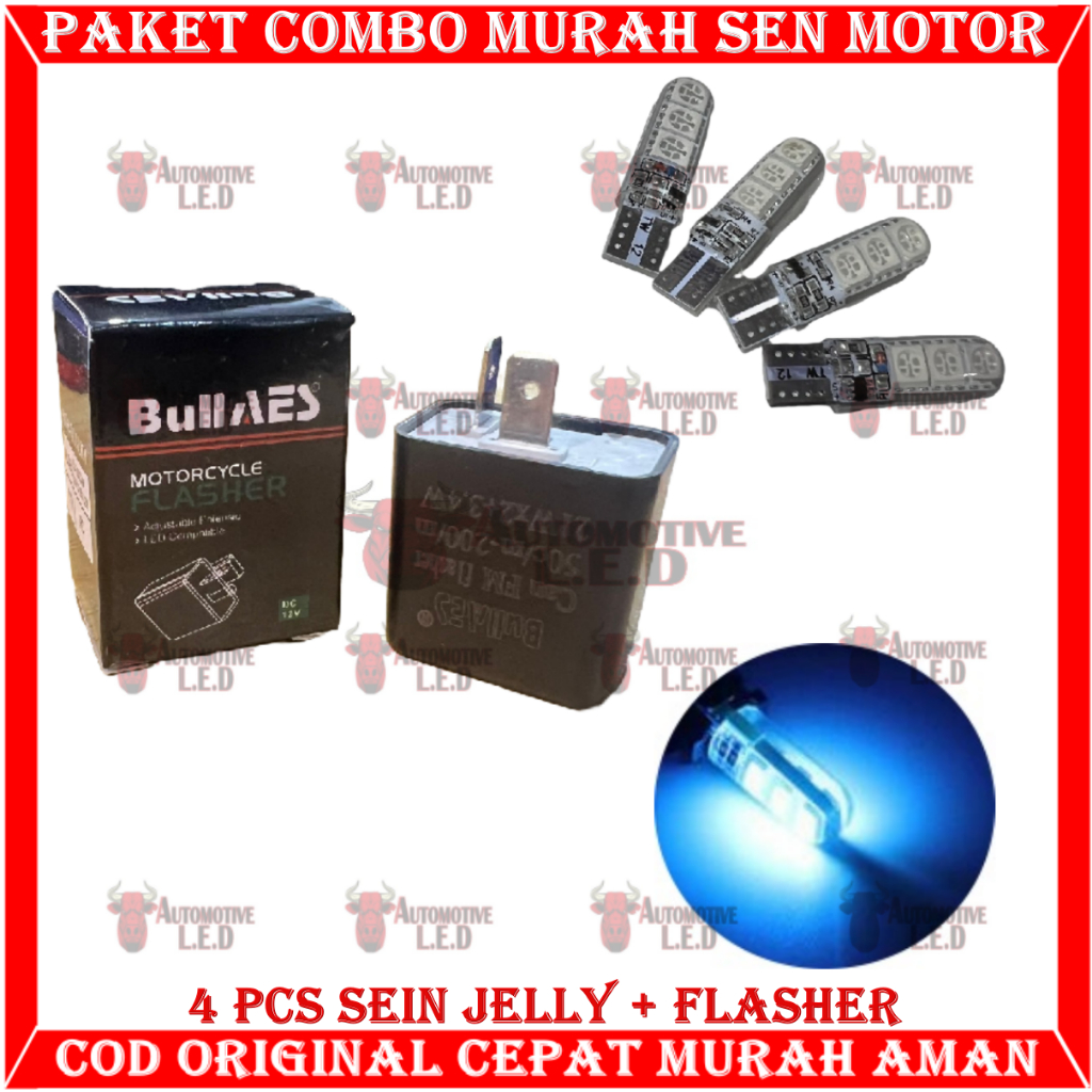 ORIGINAL COMBO PAKET HEMAT MURAH LAMPU SEIN MOTOR T10 JELLY FREE FLASHER SEIN | LAMPU SENJA MOTOR LAMPU SEN MOTOR