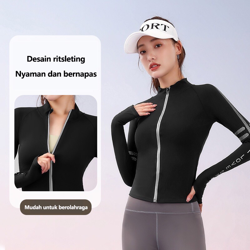 Atasan mantel tahan angin Yoga Ritsleting Atletik Wanita UPF 50+ /Anti UV ilove