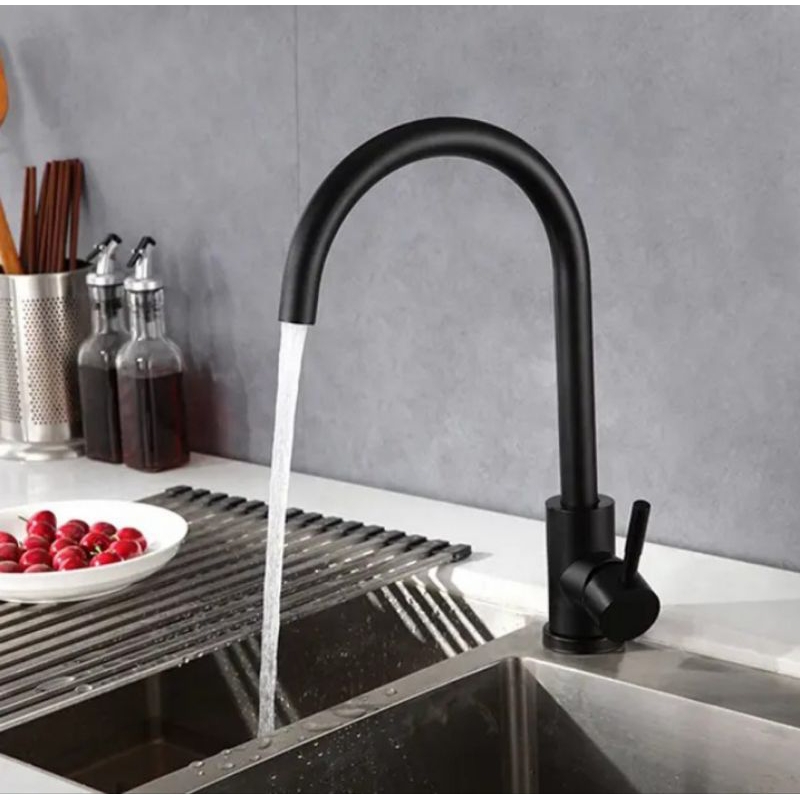 Kran sink stainless hitam panas dingin / kran sink angsa / dari meja panas dingin hitam