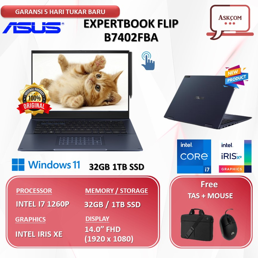 Laptop Business Asus ExpertBook Flip B7402FBA 2IN1 Touch i7 1260P 32GB 1TBSSD W11 14.0FHD