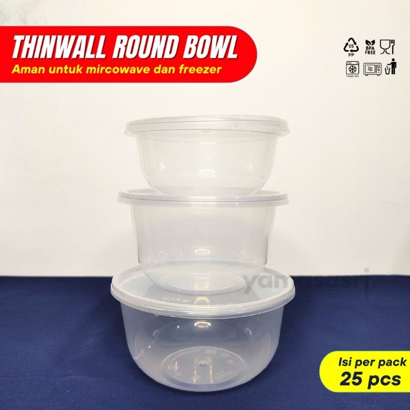 [ISI 25PCS] Thinwall Round Bowl 200ml 300ml 400ml Food Grade/Mangkuk Bulat Plastik