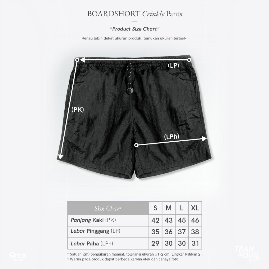 Orca Boardshort Celana Pendek Crinkle Pants Black