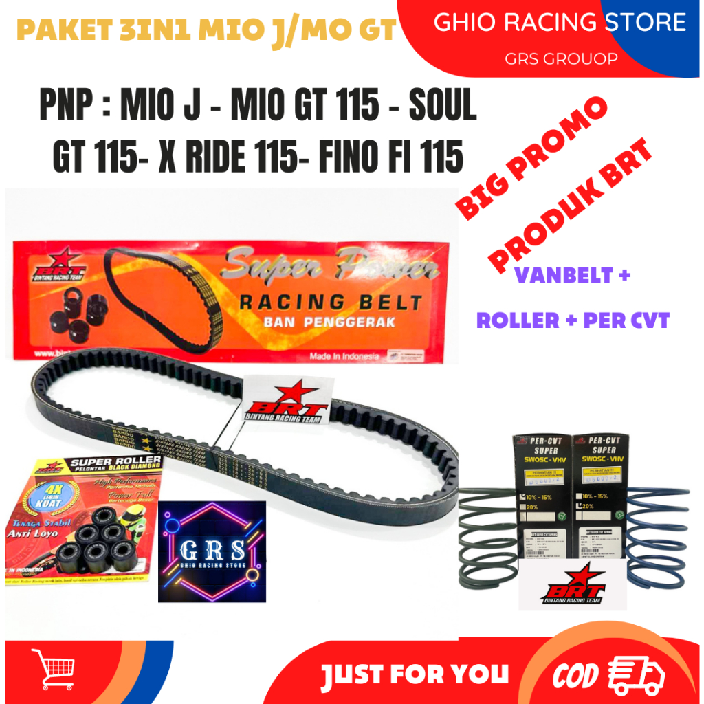 Paket Kirian CVT BRT 3in1 Mio J Soul GT Fino Xride 115 Vanbelt Roller Per cvt BRT GRS