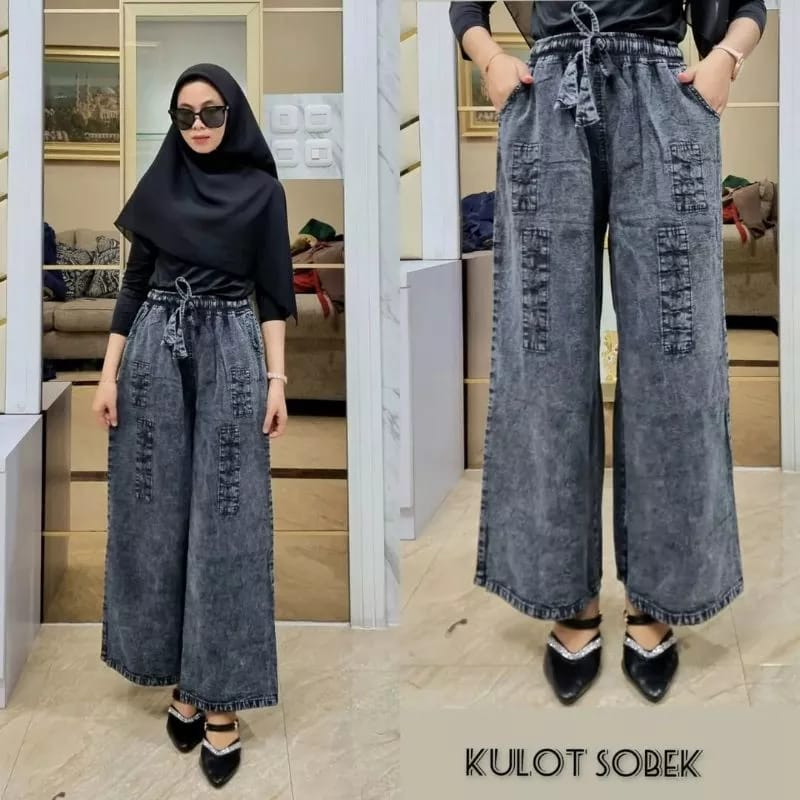 COD ✅Celana Kulot Jeans Rawis Kulot Jeans Sobek Wanita Jumbo