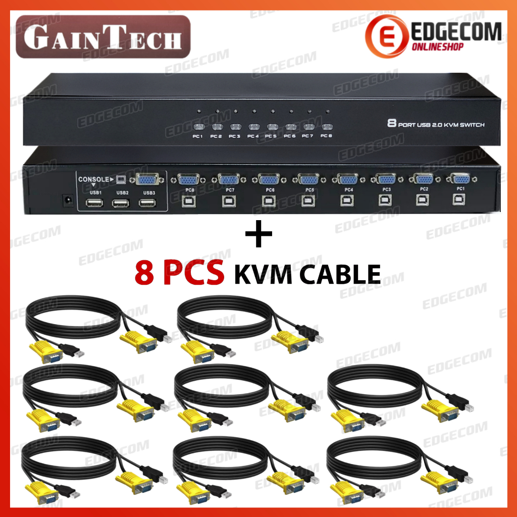 VGA KVM Switch USB 2.0  8 Port Manual + Remote Control Free Kabel KVM 8 pcs GAINTECH GARANSI RESMI