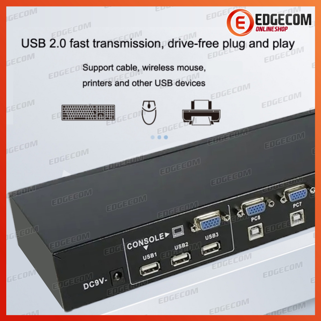 VGA KVM Switch USB 2.0  8 Port Manual + Remote Control Free Kabel KVM 8 pcs GAINTECH GARANSI RESMI