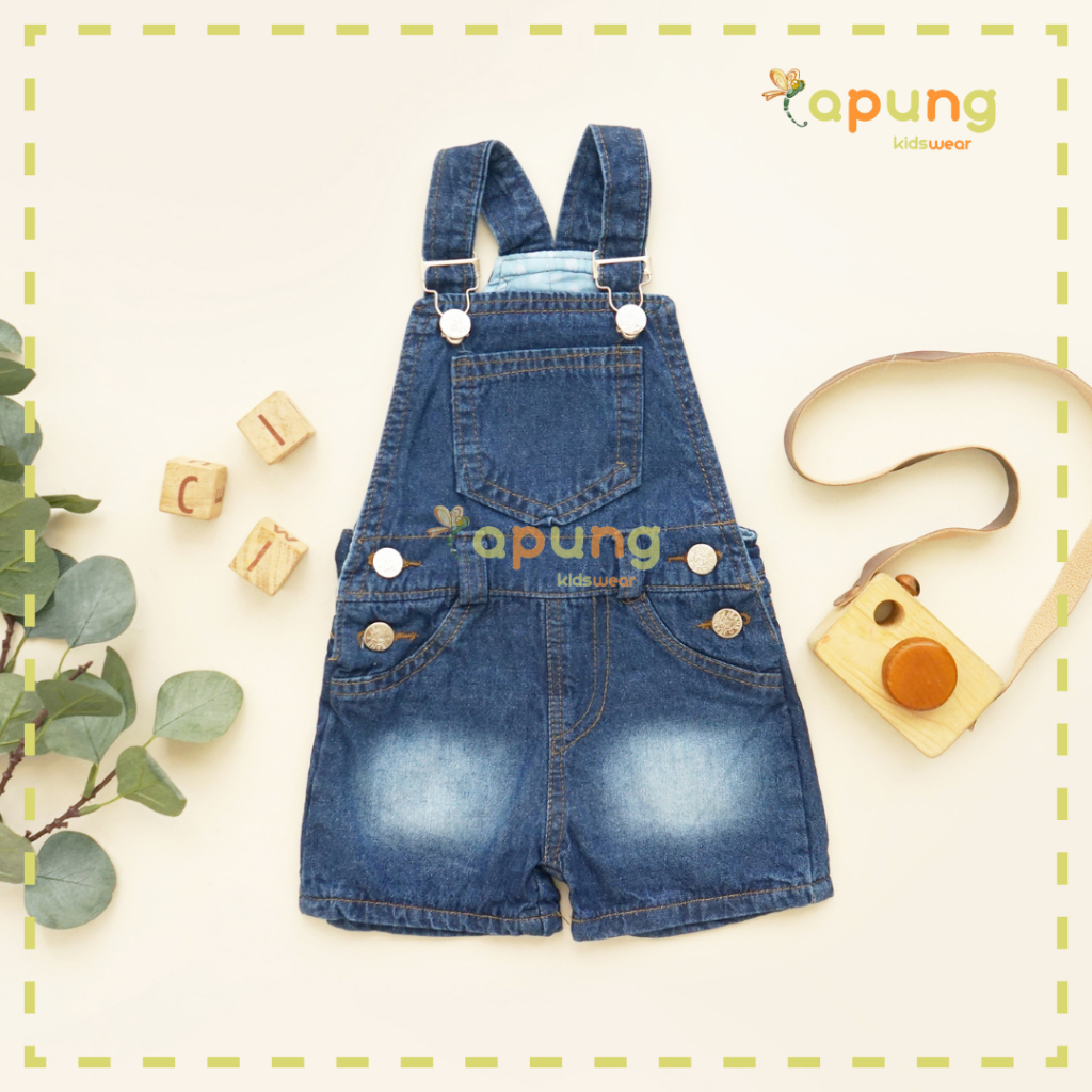 (Capung Kidswear) Overall Celana Pendek Jeans Anak Unisex Baju Kodok Anak (6bulan-4 tahun)