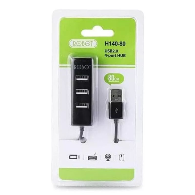 ROBOT USB HUB 4 PORT 2.0 H140-80 80CM BLACK Garansi Original Resmi