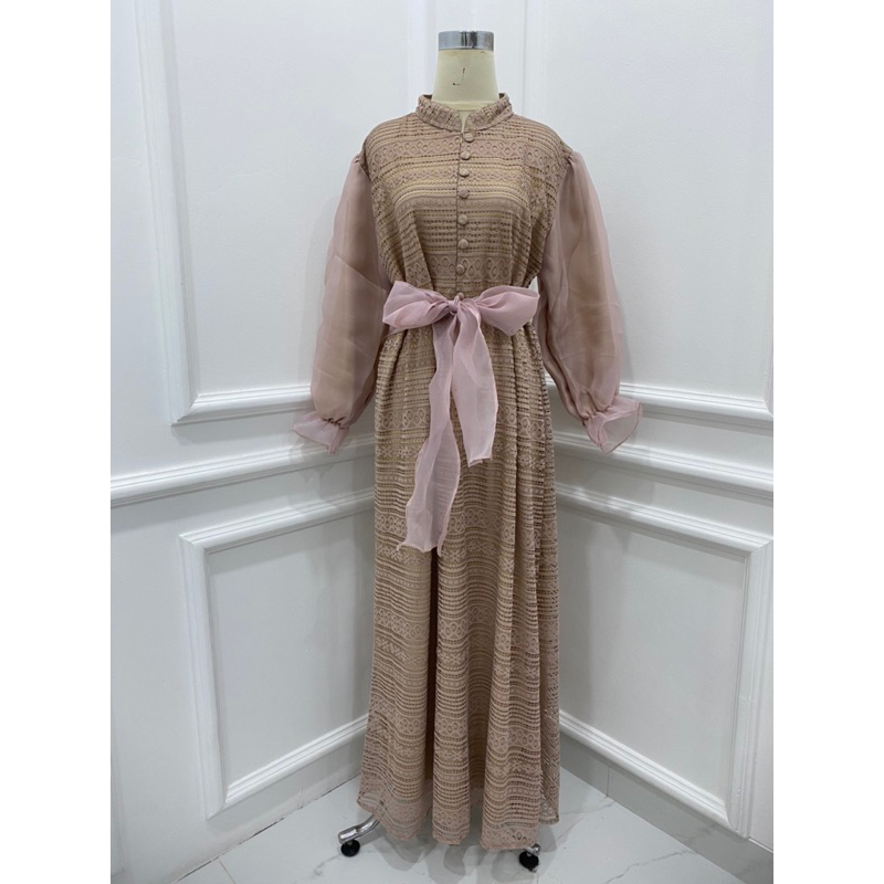 GAMIS LEBARAN BRUKAT TANGAN BALON ORGANZA CLARISA MEWAH MUSLIMAH ACARA PESTA GROSIR MURAH MODELLANO