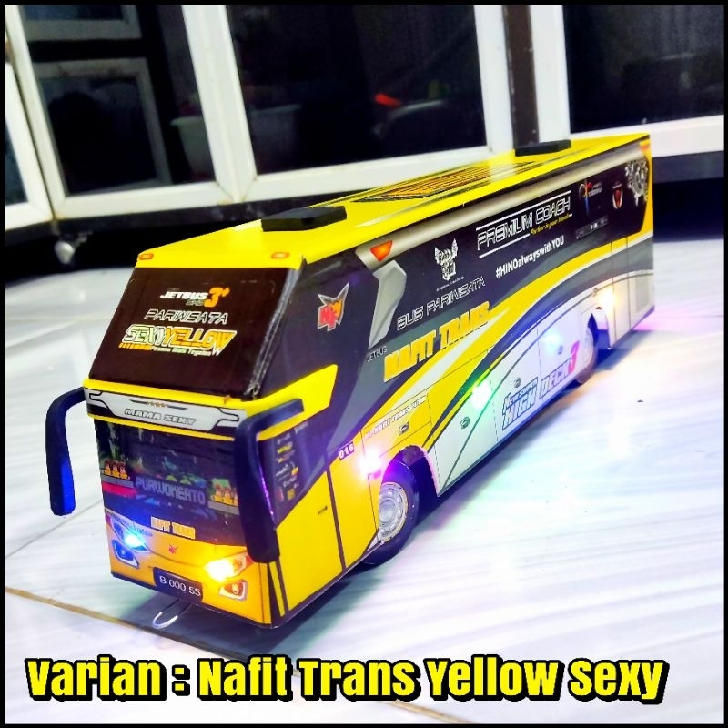 Mainan Miniatur Bus Telolet Basuri Nafit Trans Full Lampu